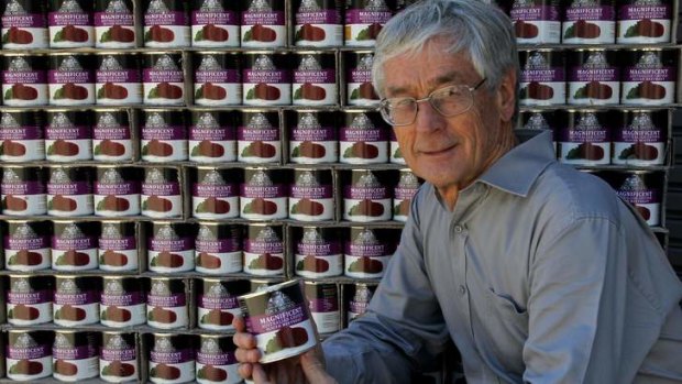 Legal row ... Dick Smith with a pallet load of his Australian grown sliced beetroot.