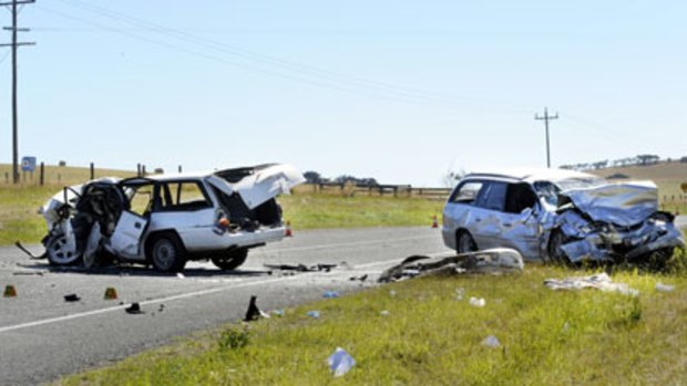 Head-on ... the aftermath of the crash on Phillip Island Road.