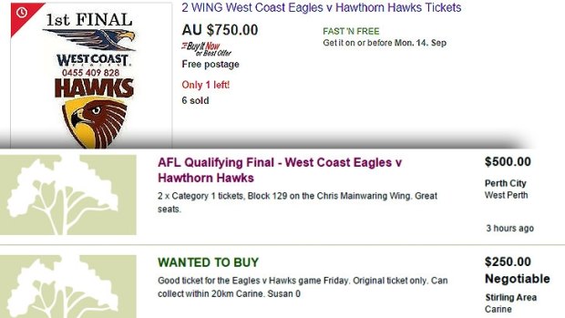 The Eagles have a slight edge on the Dockers if you go by online classifieds websites' ticket prices.