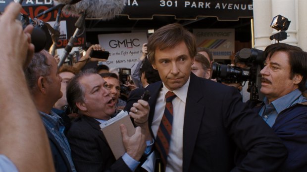 Hugh Jackman plays besieged presidential candidate Gary Hart in The Front Runner.