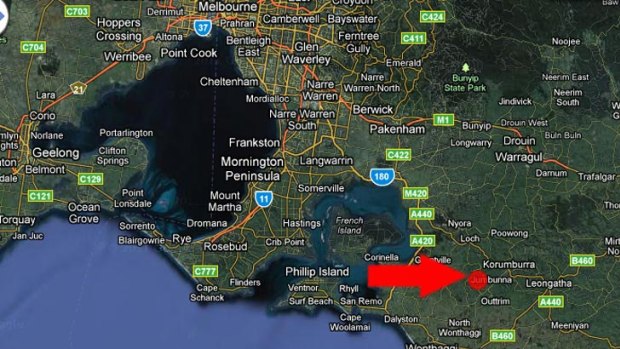 A screen grab from the Geoscience Australia website, which shows the epicentre of the quake (see the red dot, pointed to by the red arrow).