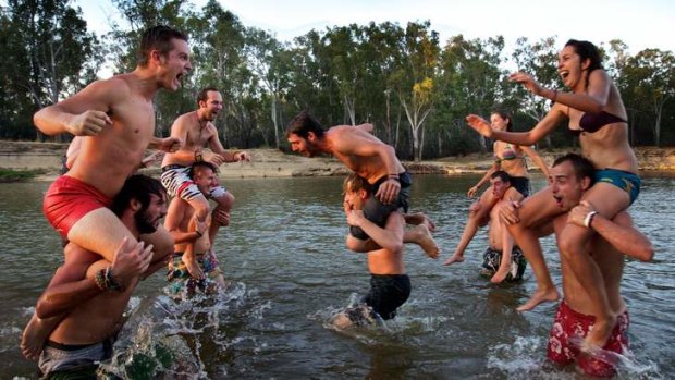 Backpackers take a break from fruit picking in Victoria.