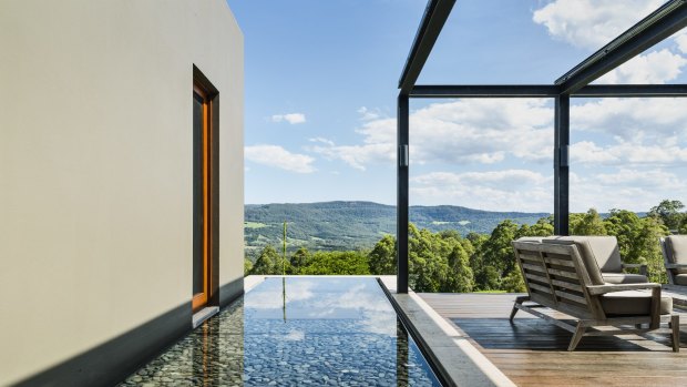 Floor-to-ceiling windows capture the big Kangaroo Valley views at Ooralba Estate.