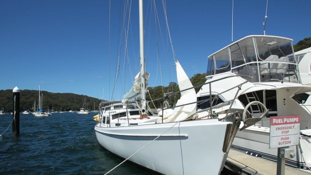 The yacht Harlech moored at Church Point on Tuesday.