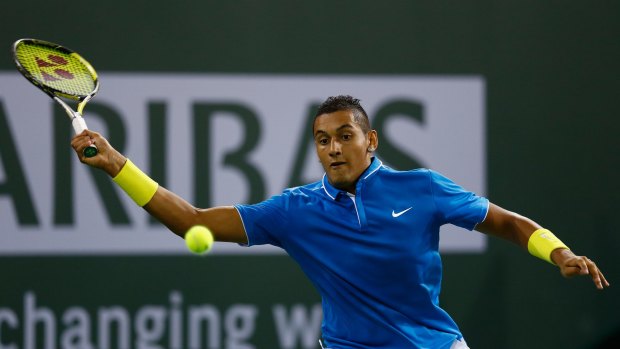 Nick Kyrgios in action against Denis Kudla at Indian Wells in California.