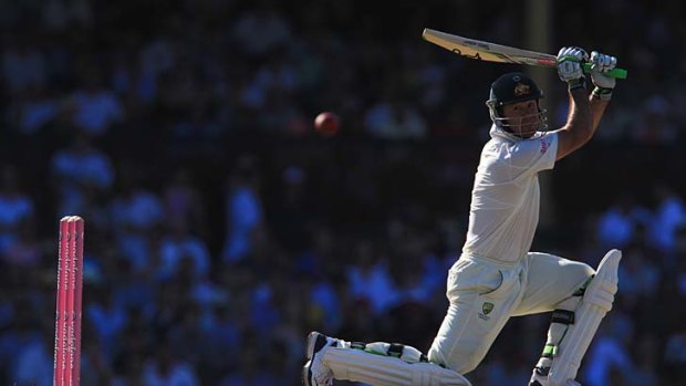 Hitting out: Ricky Ponting helps steady the ship for Australia.