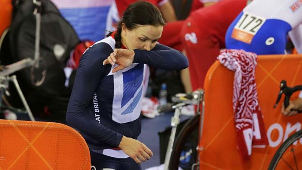 Eliminated ... Victoria Pendleton reacts after hearing the news.