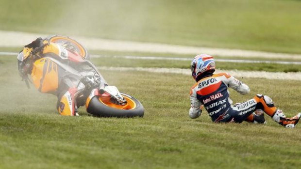 Casey Stoner crashed during a qualifying session in 2012.