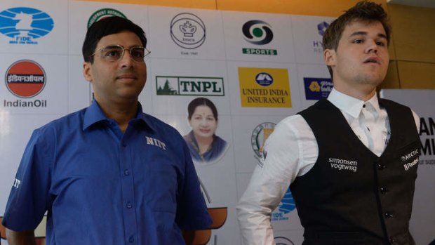 Chess heavyweights: new world champion Norway's Magnus Carlsen, right, and his Indian opponent Viswanathan Anand.