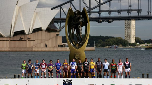 Aye, aye skipper ... the 16 club captains parade on a barge at yesterday’s launch of the 2010 NRL season. The NRL announced it has secured extra sponsorship revenue this year.