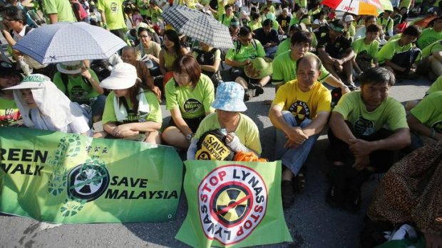 Protest ... activists campaign against the rare earth miner during a rally in Kuala Lumpur on Monday.