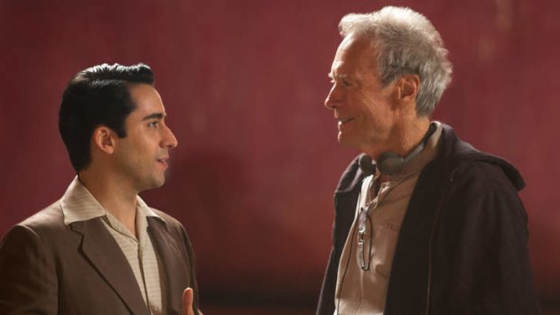 John Lloyd Young and Clint Eastwood on the set of <i>Jersey Boys</i>.