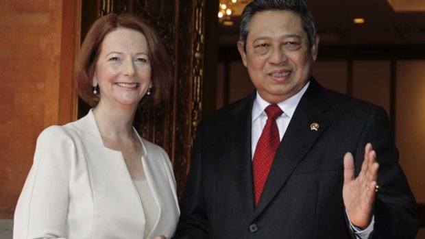 On good terms ... Julia Gillard and Susilo Bambang Yudhoyono.