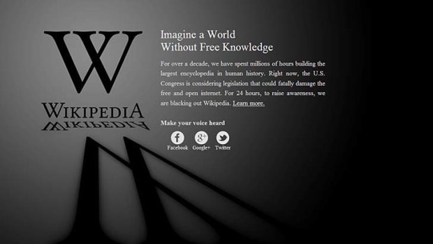 Wikipedia blacked out its site in protest against proposed US anti-piracy laws.
