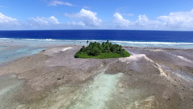 Mili Atoll in the Marshall Islands, as viewed by a drone during the scientists' research work in the western tropical Pacific.