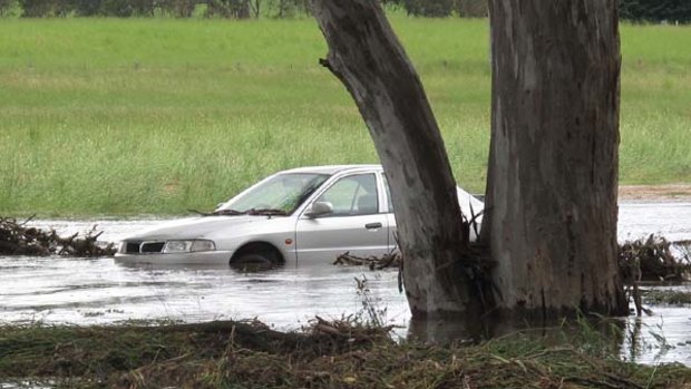 A car caught in the Muckleford Creek, between Newstead and Castlemaine, in central Victoria.