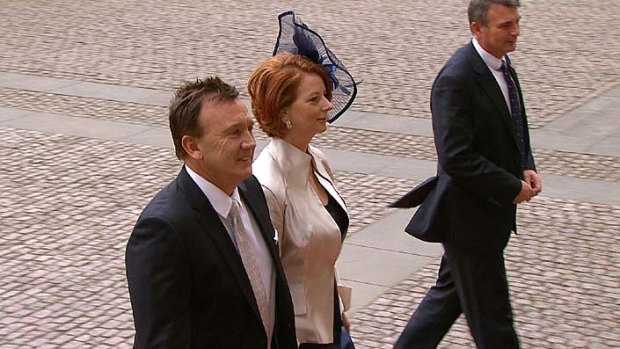 Julia Gillard arrives at Westminster Abbey with partner, Tim Mathieson.