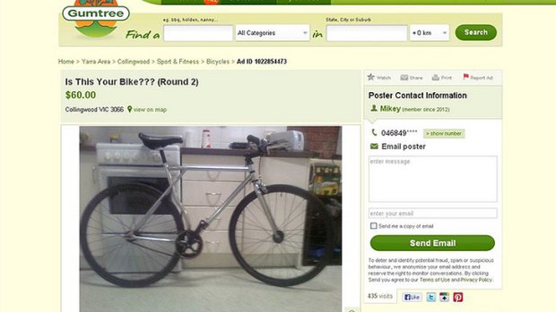 The latest Gumtree ad for a stolen bike bought in Collingwood.