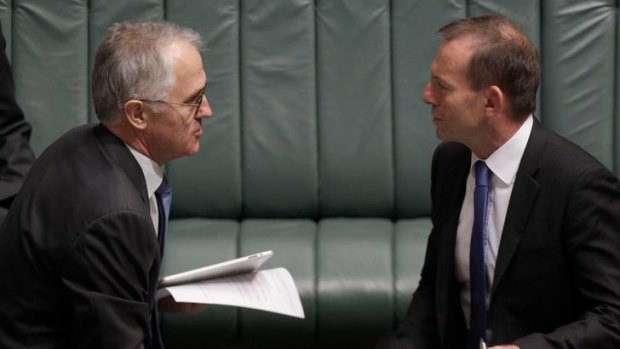"Promises he can keep" ... Malcolm Turnbull and Tony Abbott in Parliament.