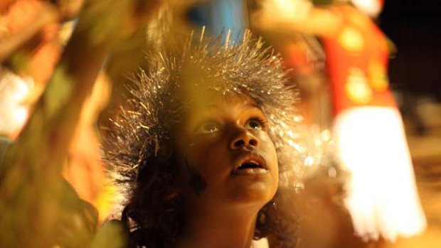 Time of wonder ... Elenore Mamarika, 6, prepares for her role as an angel in the school nativity play on the Top End island of Bickerton.