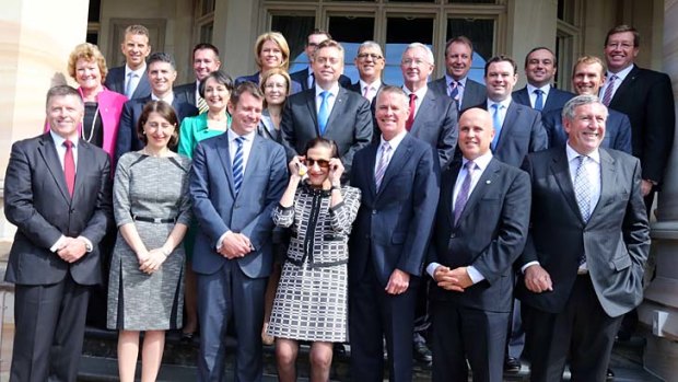 Enter the new faces and some familiar: Premier Mike Baird (third from left, front) with his new cabinet.