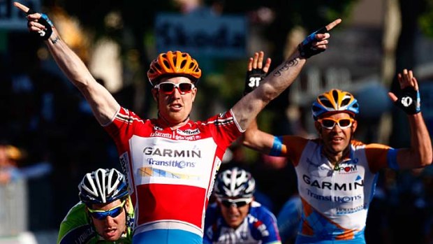 Pain, then ecstasy ... American sprinter Tyler Farrar wins stage 10 of the Giro last year.