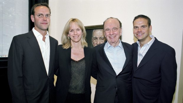 The Murdochs gathered in London: (from left) James Murdoch, Elisabeth Murdoch, Rupert Murdoch and Lachlan Murdoch.