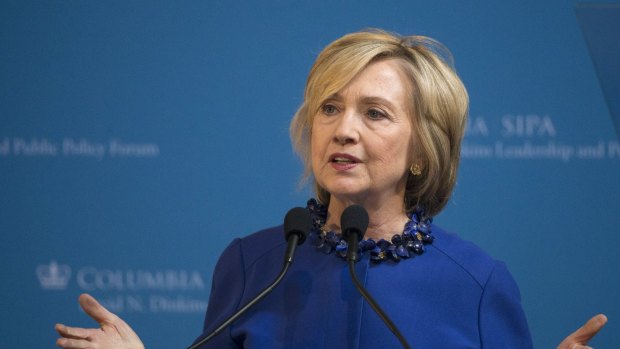 Democratic presidential candidate Hillary Clinton delivers the keynote address at the 18th Annual David N. Dinkins Leadership and Public Policy Forum at Columbia University in New York on Wednesday. 