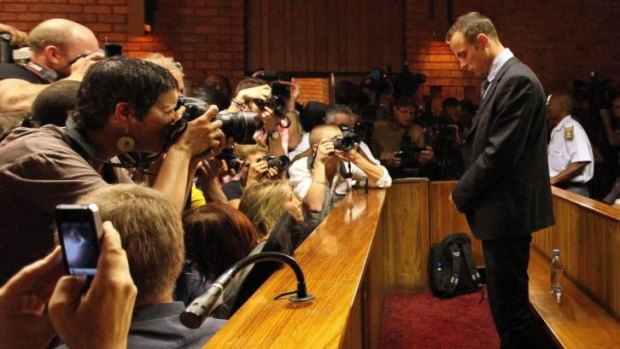 International media extravaganza expected:  Oscar Pistorius during his bail hearing in February 2013. 