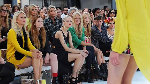 Front row at the Sass & Bide show ... Bonnie Wright, Peaches Geldof, Poppy Delevigne and Paloma Faith are all pictured.