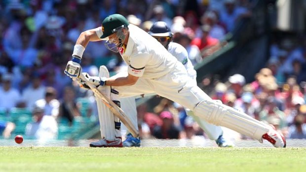 Watertight ... Mike Hussey was characteristically diligent in what is likely to be his penultimate Test innings, but was undone by the smallest of margins.