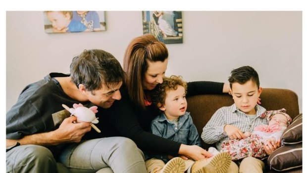 Simon and Melissa Agius, of Jerrabomberra, with children Joseph, Patrick and baby Alexis soon after Alexis was born in June, 2015.