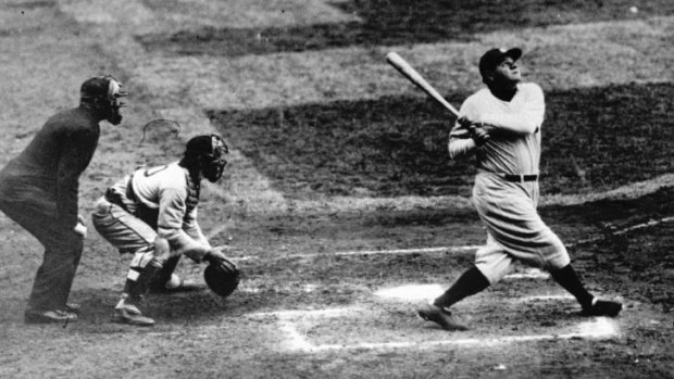 America's Bradman: Babe Ruth of the New York Yankees hits a home run.