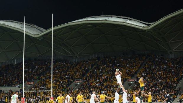 Hang time: Chris Robshaw takes a lineout during the Test match between the Wallabies and England at AAMI Park.