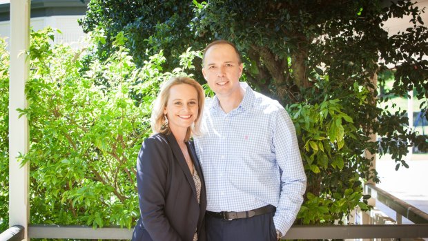 Dutton with his wife Kirilly: the thing to understand about him, she says, is 'It's black and white with him. There's no grey.' 