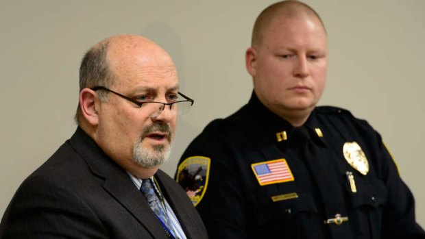 Waseca Police Captain Kris Markeson, right, and Waseca school Superintendent Tom Lee, left, speak at a news conference about the  17-year-old arrested in plot to kill family and massacre students at Waseca school.