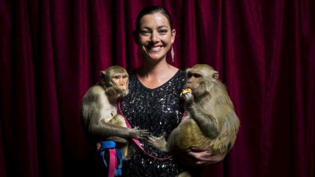 Stardust Circus' Wonona West with Millie and Cleo, two of the monkeys involved in a car accident on Thursday last week.