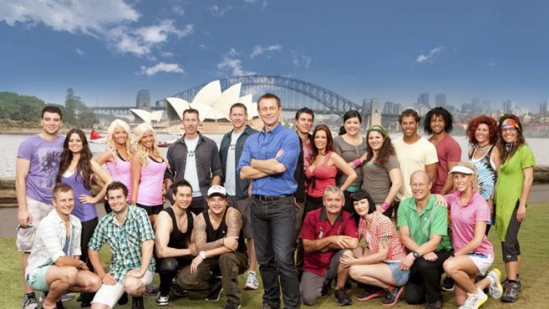 Host Grant Bowler (centre) brings together the contestants for season two of <i>The Amazing Race Australia</i> as the series launches in Sydney Harbour.