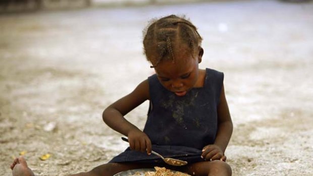 A child at a makeshift orphanage in quake-ravaged Haiti.