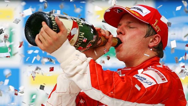 Flashback to 2007: Kimi Raikkonen celebrates on the podium after winning the F1 World Championship at the Brazilian Formula One Grand Prix.
