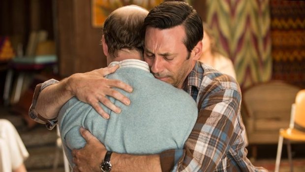 Don Draper (Jon Hamm) has a breakthrough at a therapy retreat in California in the finale of <i>Mad Men</i>, 'Person to Person'.