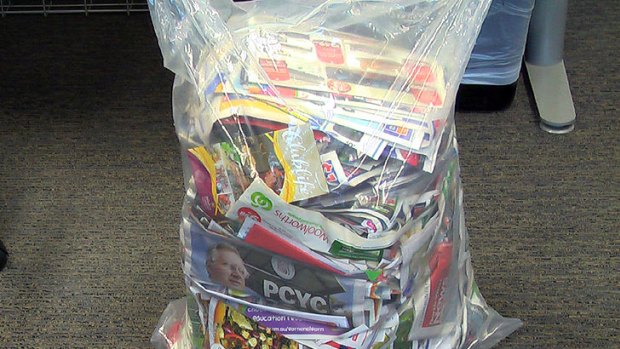 The junk mail that lobbed in Leonard Clampett's letter box over the course of a year - all 34kg of it.