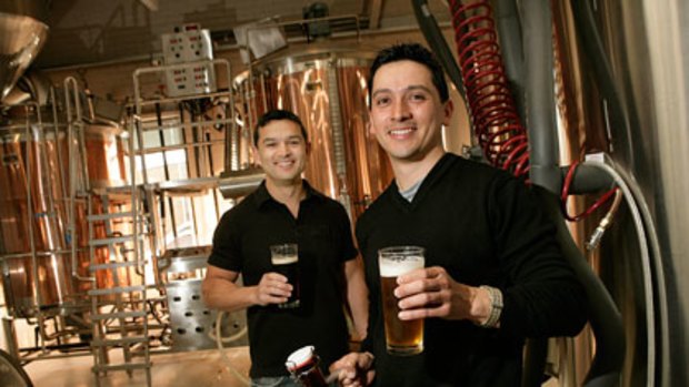 Premier's trophy ... David and Andrew Ong from 2 Brothers Brewery in the Melbourne suburb of Moorabbin.