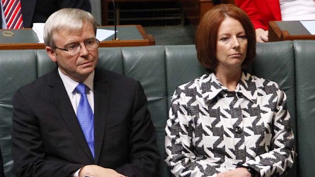 Kevin Rudd and Julia Gillard ... the political showdown has sapped consumer confidence, say business leaders.