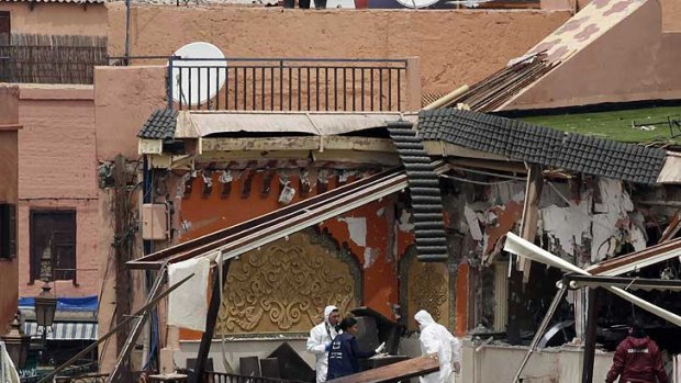 The aftermath of the explosion at the cafe in Marrakesh.