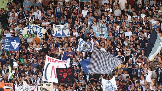 Melbourne Victory fans turn out in strength to cheer on their team against Melbourne Heart.