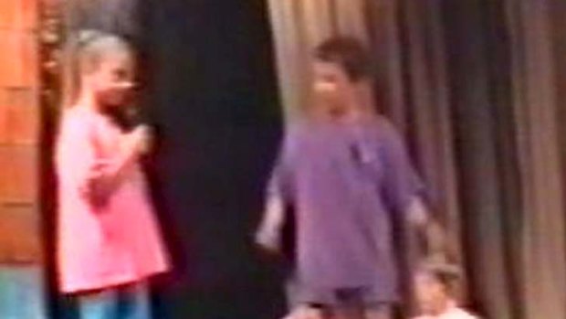 Rewind: Janine Rowse and Adam Wells in a school play as children.
