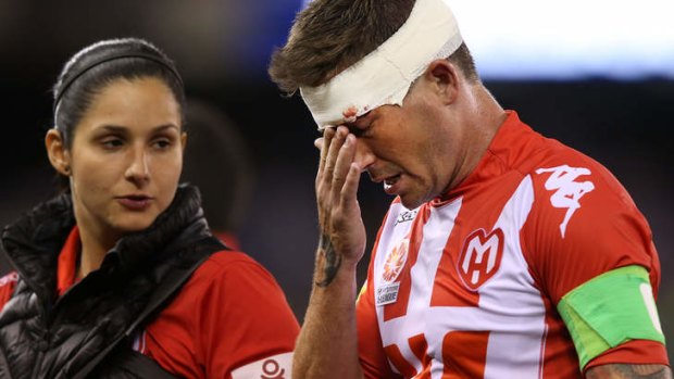 Spilling blood for the casue: But Harry Kewell has not played for the Heart since suffering a whiplash injury in round one.