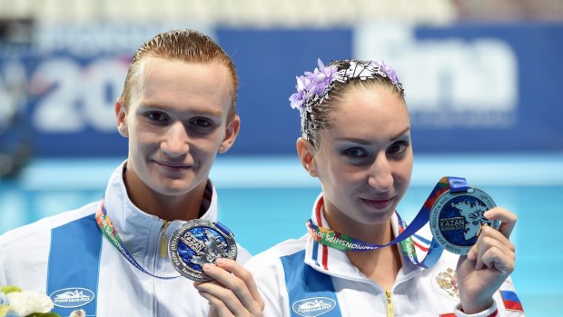 Not happy: silver medallists Aleksandr Maltsev and Darina Valitova of Russia.