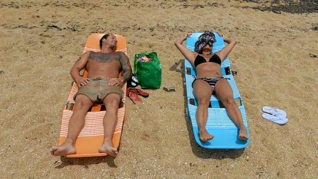 Sun lovers at Williamstown beach.